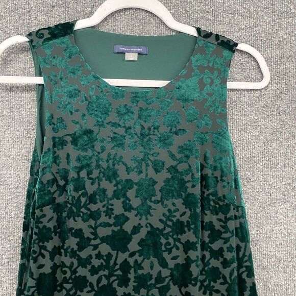 Tommy Hilfiger Dress Size 4 Green Floral Velvet Burnout Forest Fairy Whimsical - Picture 2 of 9